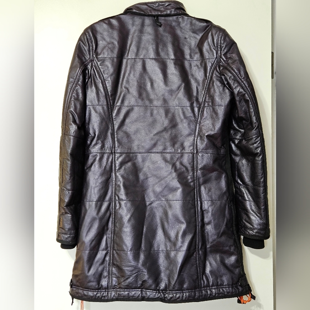 Archival DANIER Plum Longline Leather Moto Winter Rider Coat Side Zips Sz S - Picture 5 of 14